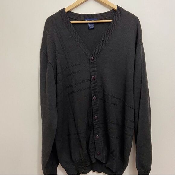 HUNT Club Grandpa 50% wool blend button up cardigan in large grey charcoal - Picture 13 of 15